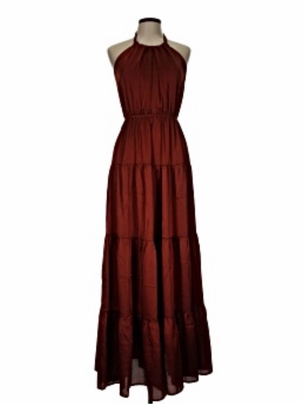 Nordstrom Rust Halter Tiered Maxi Dress